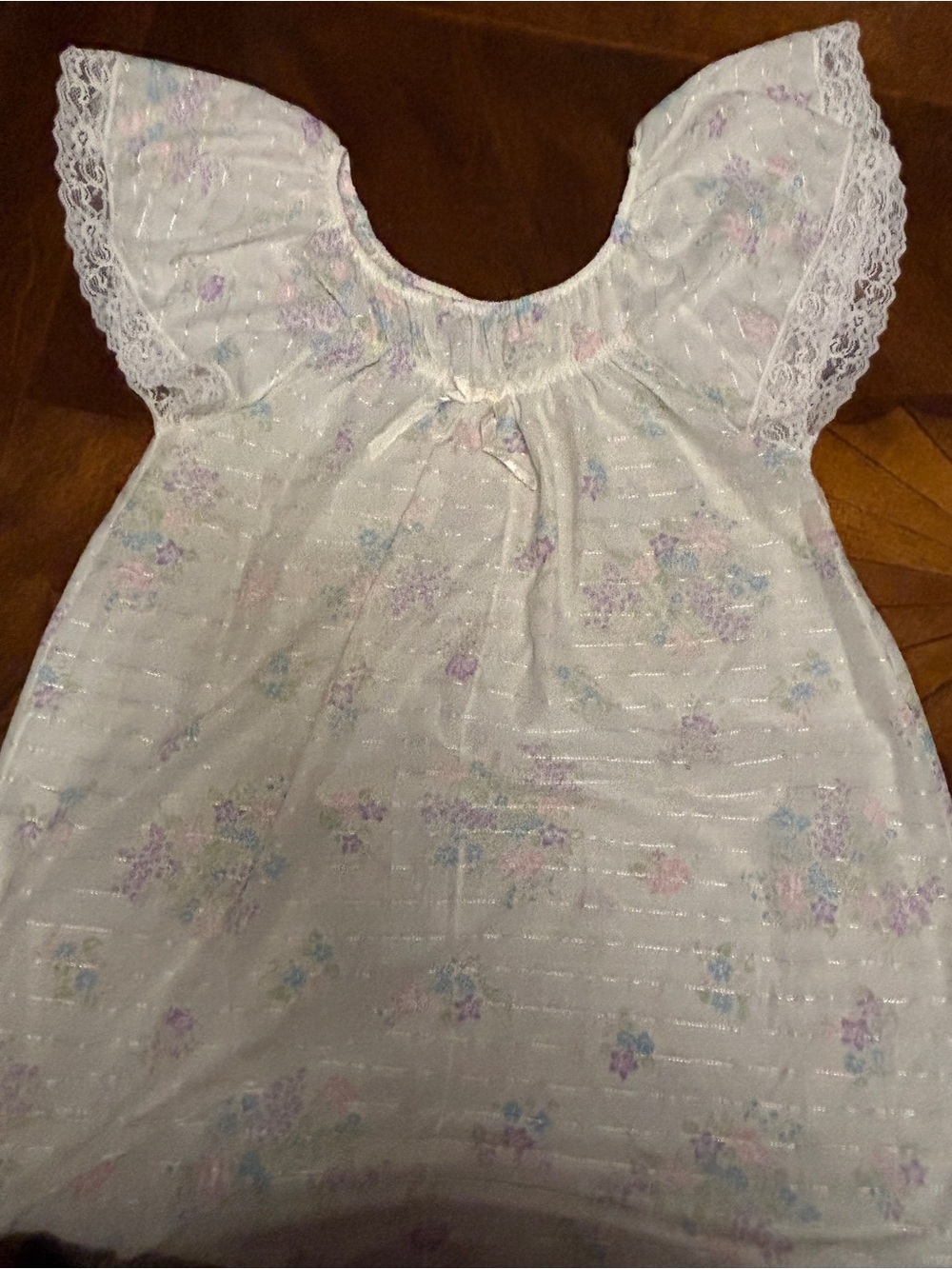 White Floral Lace-Trim Chemise with Pastel Accents